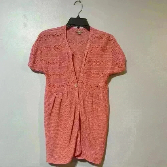 J. Jill Sweaters - J. Jill Knitted Short-sleeve 1 Button Linen-blend Cardigan, Women's Size S Pink